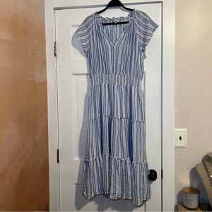 #64 RAILS AMELLIA STRIPED LINEN-BLEND MIDI DRESS $258